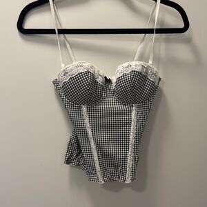 Chic Black and White Gingham Corset Top